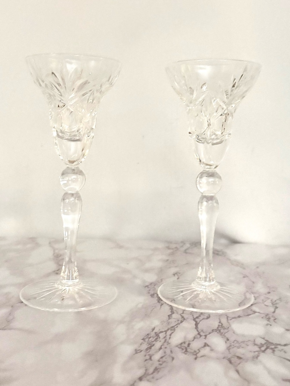 Vintage Taper Candle Holders /Crystal Cut Stemmed- set of 2